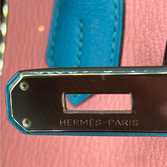 Birkin 30 Rose Confetti Bleu Azteque Chevre Bi-Color Horseshoe Bag - Picture 12 of 12